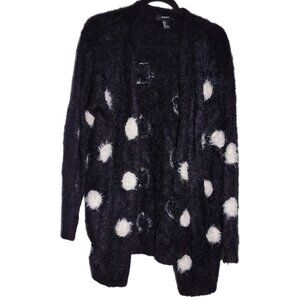 Forever 21 Long Polka Dot Black and White Cardigan, Women's Size Large